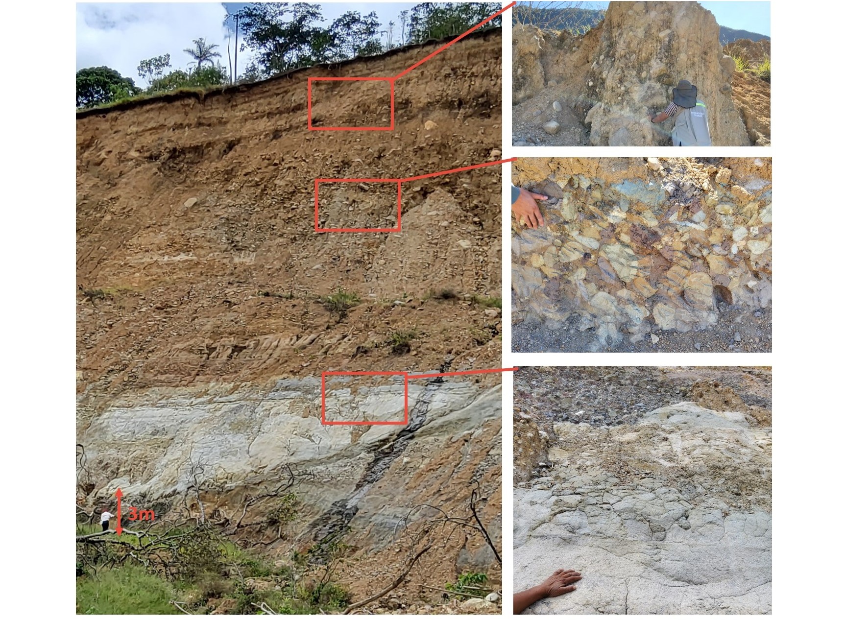 Lithological sequence and unit details observed at the crown of the landslide